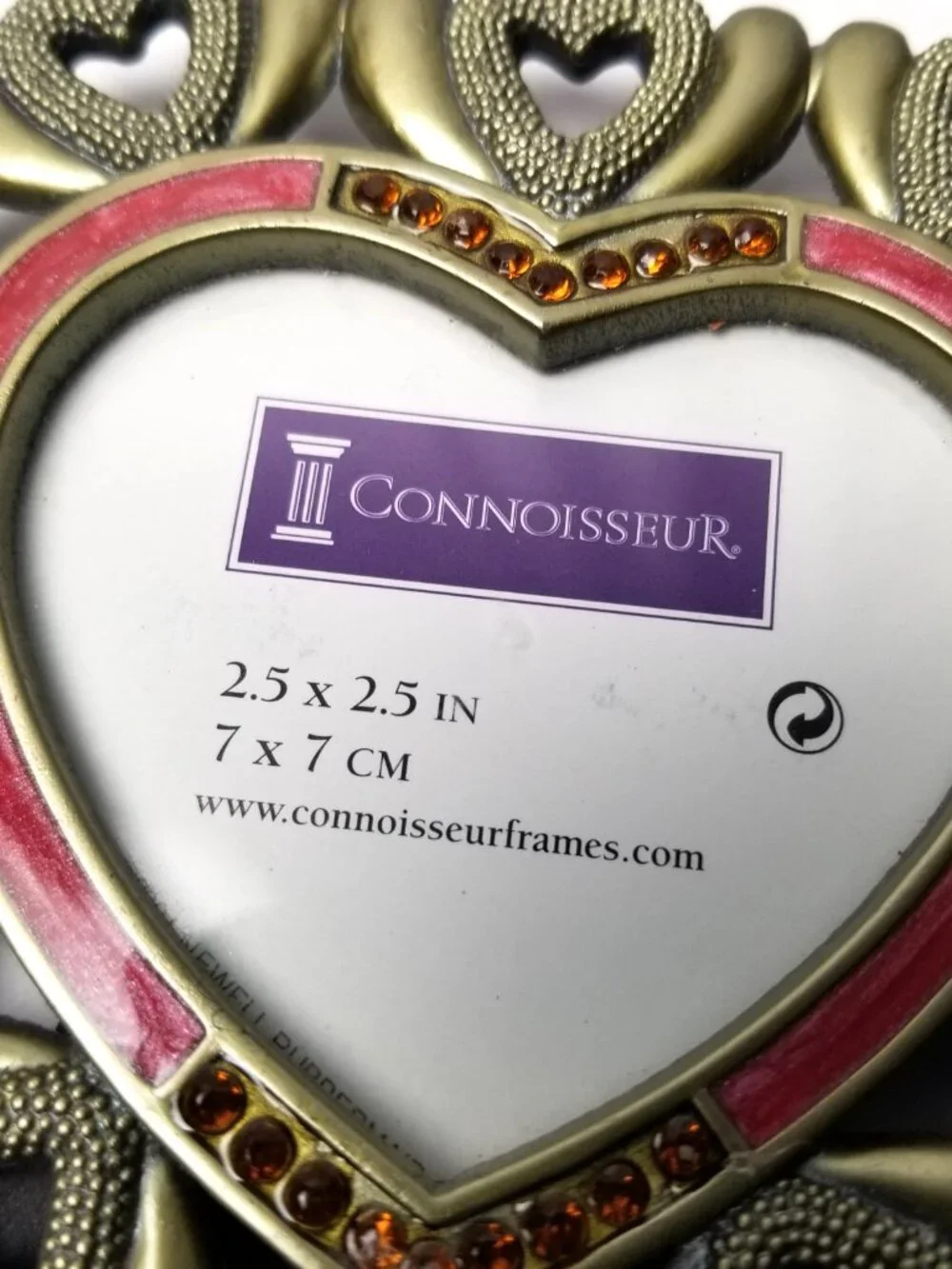 Connoisseur Heart Picture Frame Gold Tone Rhinestone 2.5x2.5 Tabletop Decor